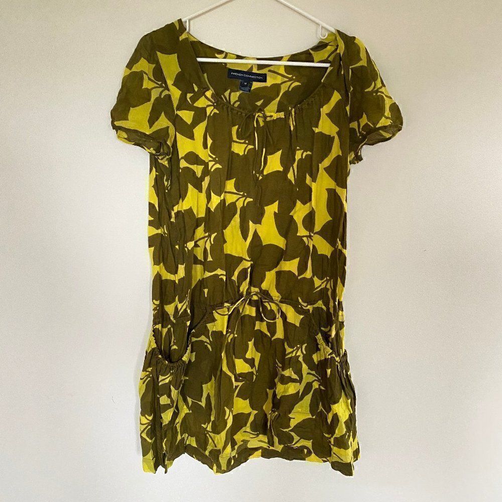 French Connection Printed Drawstring Waist Mini Shirt Dress Size 10